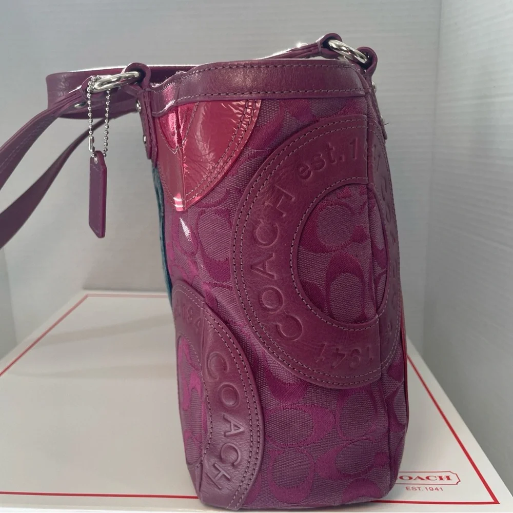 Coach Galaxy Mutlicolor Circle Patchwork Canvas & Leather Shoulder Bag With Box - Picture 5 of 11